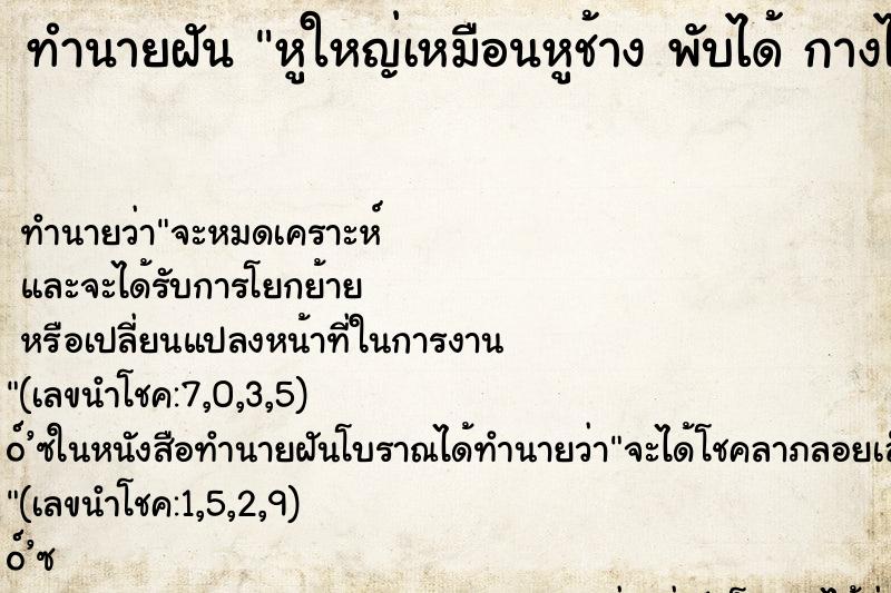 ทำนายฝัน หูใหญ่เหมือนหูช้าง พับได้ กางได้ ตำราโบราณ แม่นที่สุดในโลก